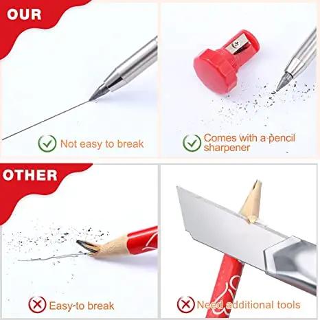 Solid Carpenter Pencil Set Woodworking Tools Mechanical Pencil 3 Colors Refill Construction Job Tools Carpentry Marking
