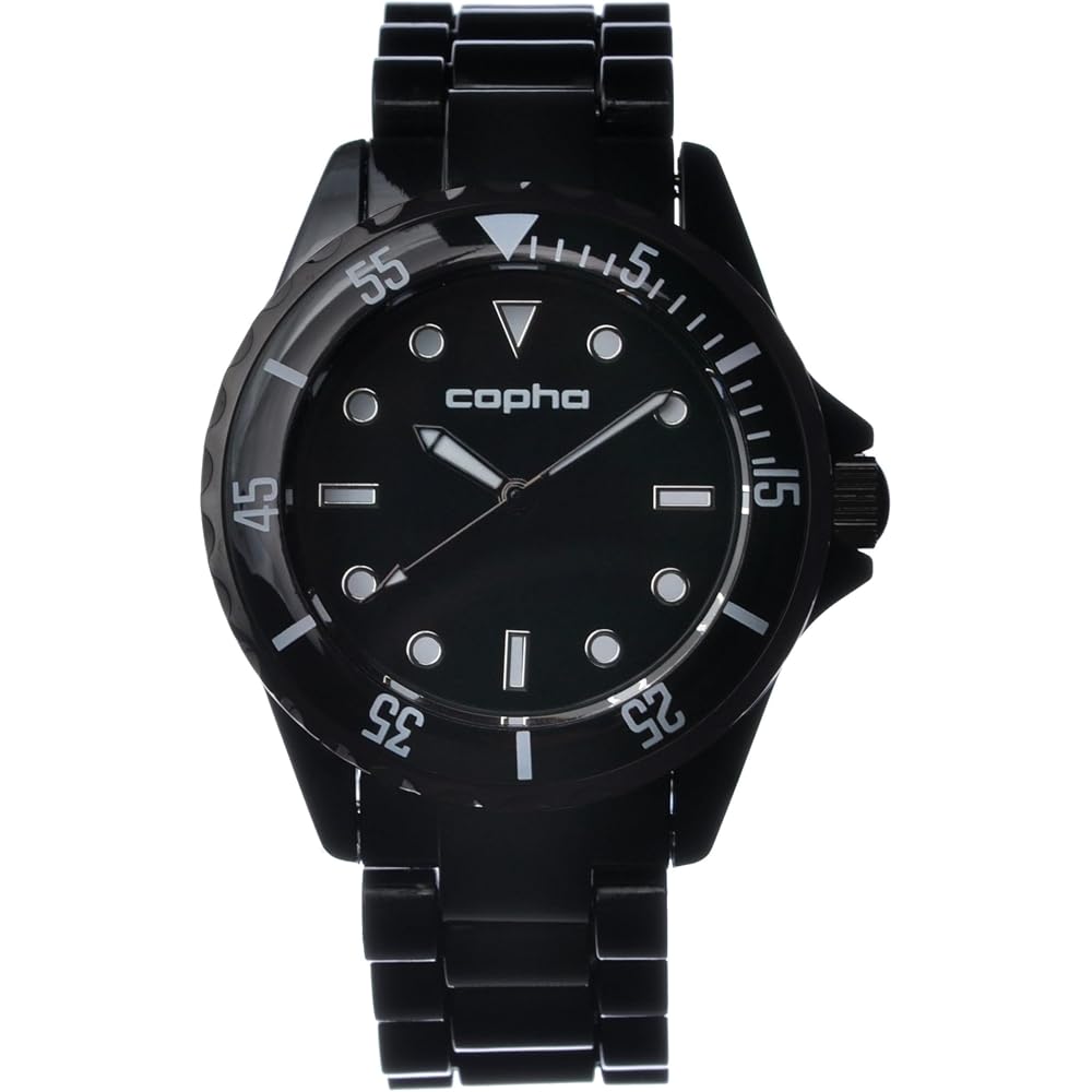 COPHA SWAGGER Diver Design Quartz Watch Lightweight Durable Easy to Read Unisex All Black Plastic