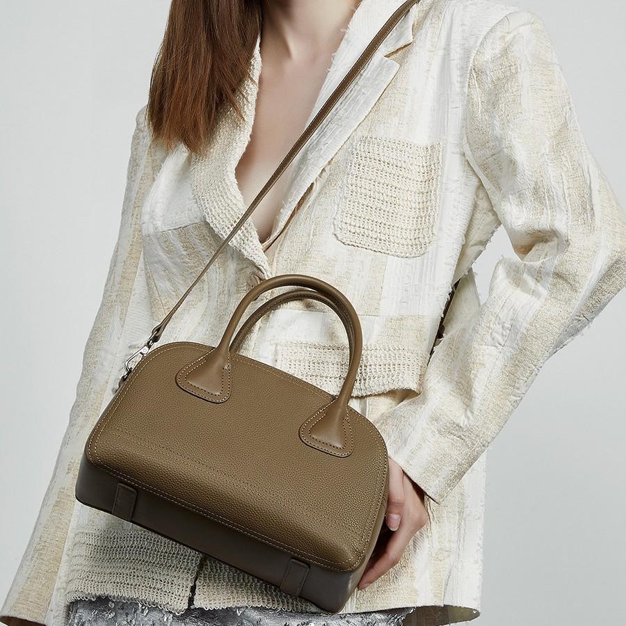 Leather Bowling Bag Women'S Summer Women'S Bag Simple Shoulder Bag Casual Commuter Hand Carry Oblique