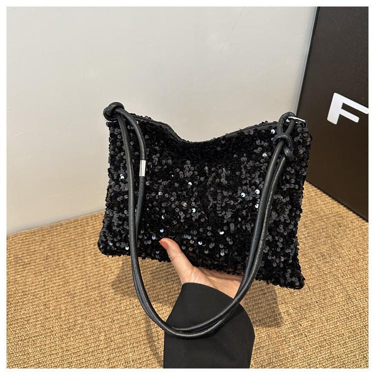 Vintage Glitter Handbag Women s Underarm Bag Simple Fashion Shoulder Bag чёрный