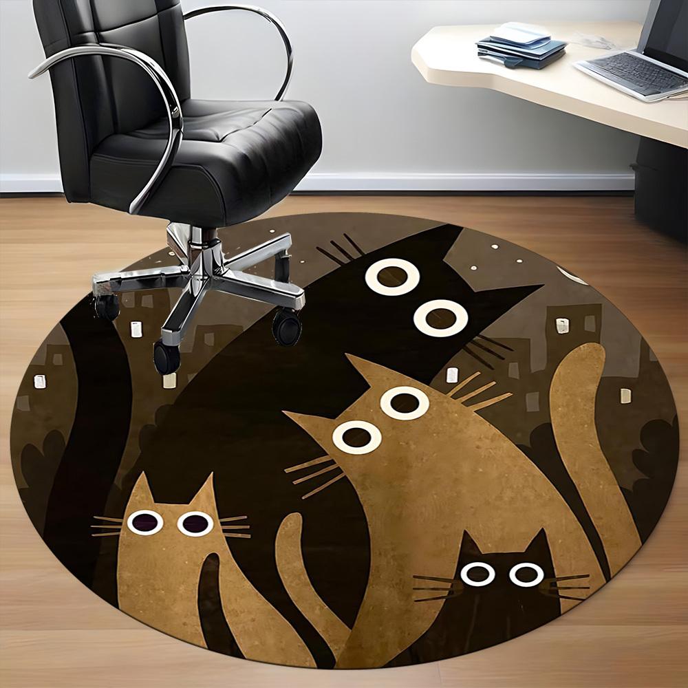 1PCNight Cats Office Round Area Rug,  Mat Suitable For Office, Under Office Chairs Bedroom Living Room Home Decor, Room Deco