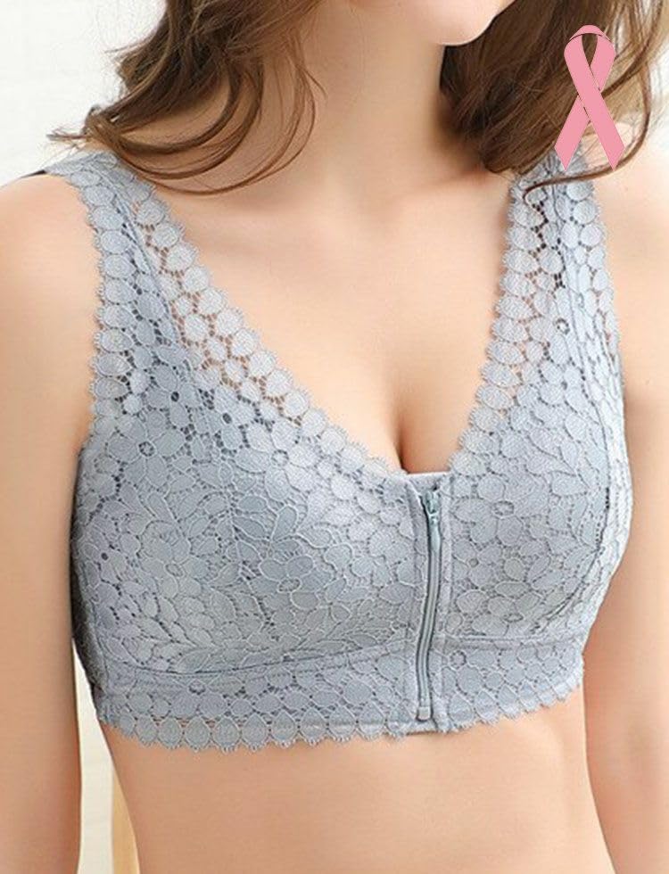 MY Lace Bra for Breast Cancer Padded [KISS LIFE] Front-opening, Zip-front Patients, (L, Blue) (kml800636c4)