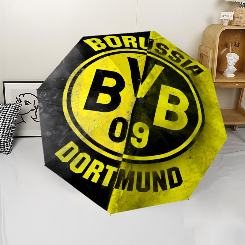 Borussia Dortmund Print Automatic Umbrella, 8 Rib Iron Frame, Plastic Handle, Suitable for Outdoor Travel &Daily , Ideal Gift