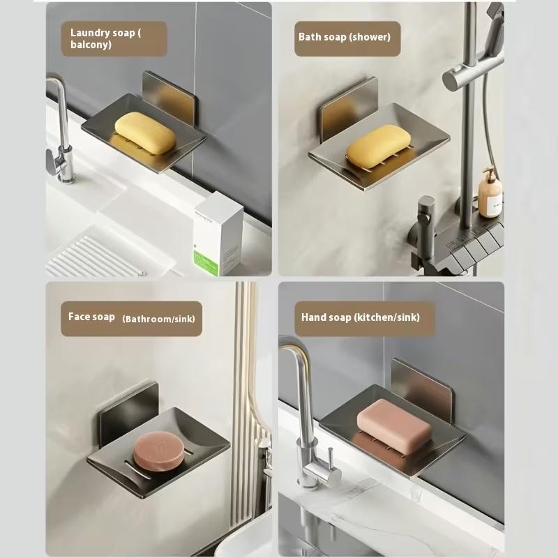 Carbon Steel Punch-Free Wall-Mounted Bathroom Storage Soap Dish, Hole-Free Adhesive Kitchen Storage Soap Holder Rack