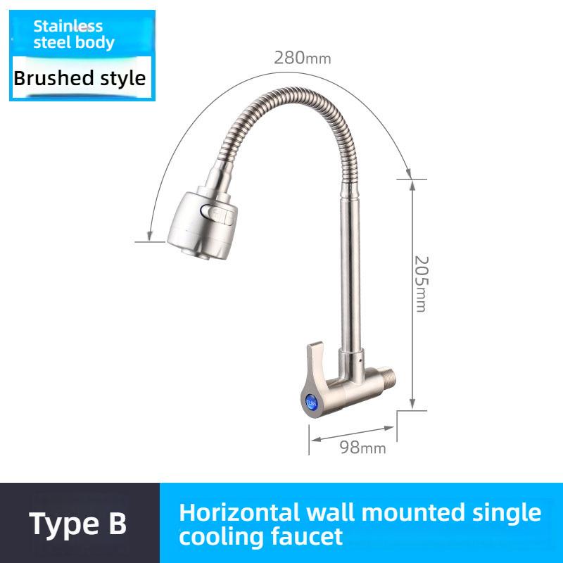 Kitchen Faucet Stainless Steel Wall Mounted Single Cold Water Faucet Lower Curve Faucet Wall Sink Water Tap Premium Quality
