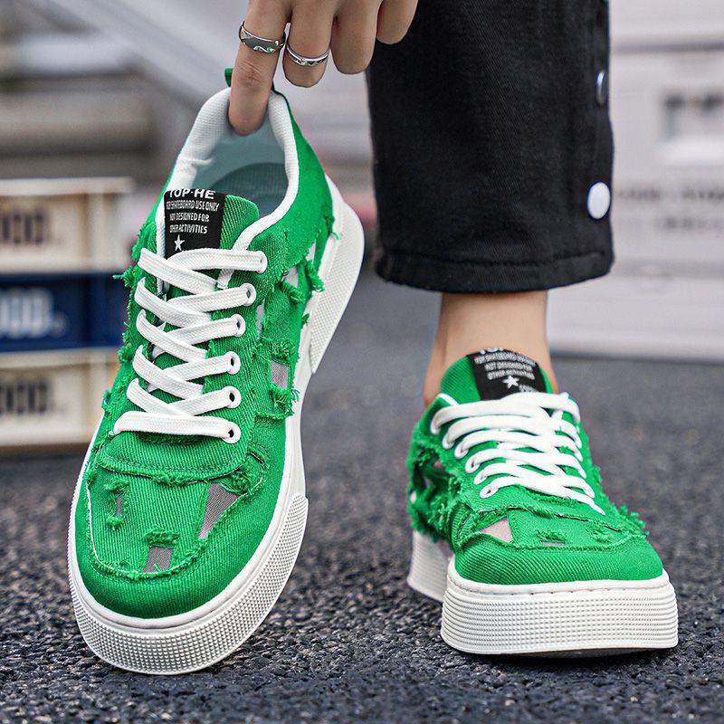 2025 Men's Breathable Canvas Shoes - Summer Fashion, Trendy, Odor-Resistant, Ripped, Wear-Resistant White Skate Sneakers