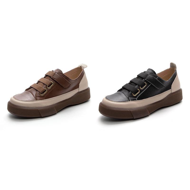 2025 new spring, summer and autumn large size retro first-layer cowhide single shoes women's flat bottom round head soft sole low-top shoes