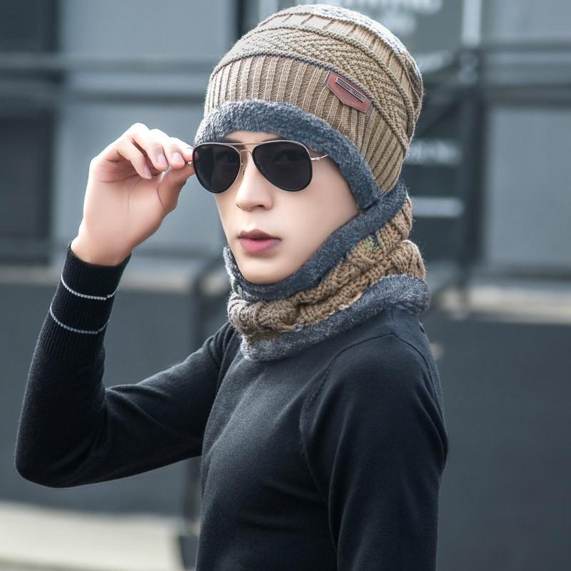 Autumn and Winter Warm Neck Wool Cover Hat Men's Fleece Thickened Knitted Hat Cover Scarf Two-piece Cover