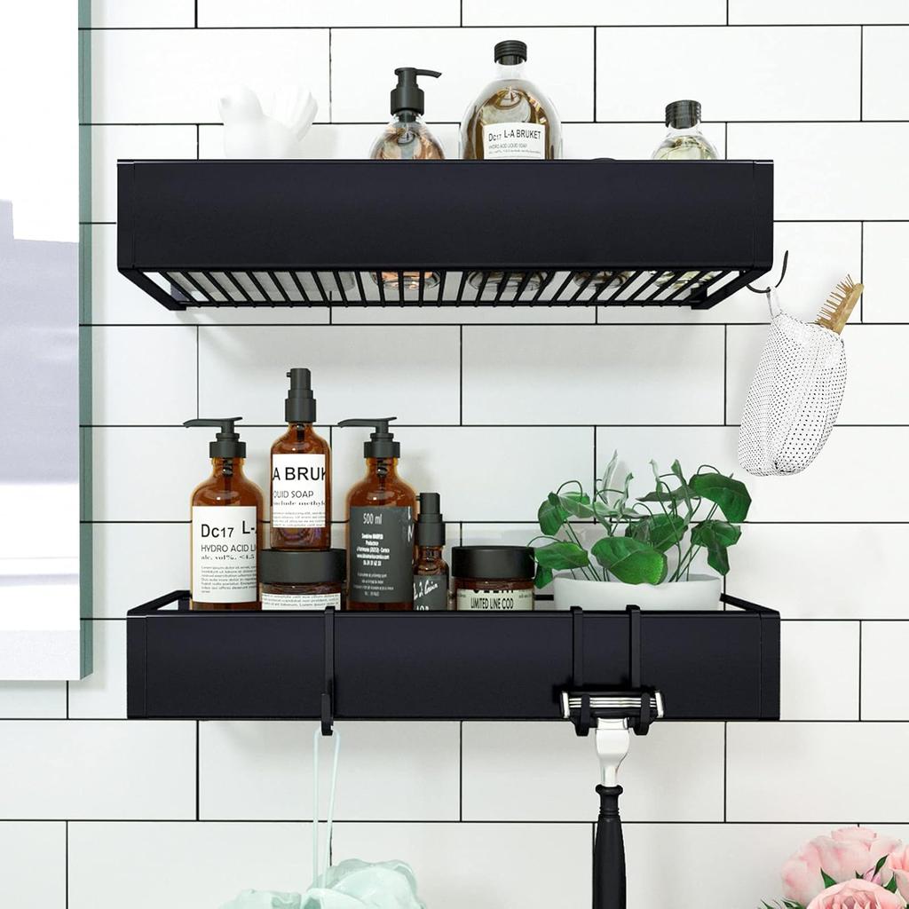 Shower Caddy, Adhesive Shower Organizer with Hooks, Shower Shelves for Inside Shower, No Drilling Shower Rack Holder, Shower Storage for Bathroom,