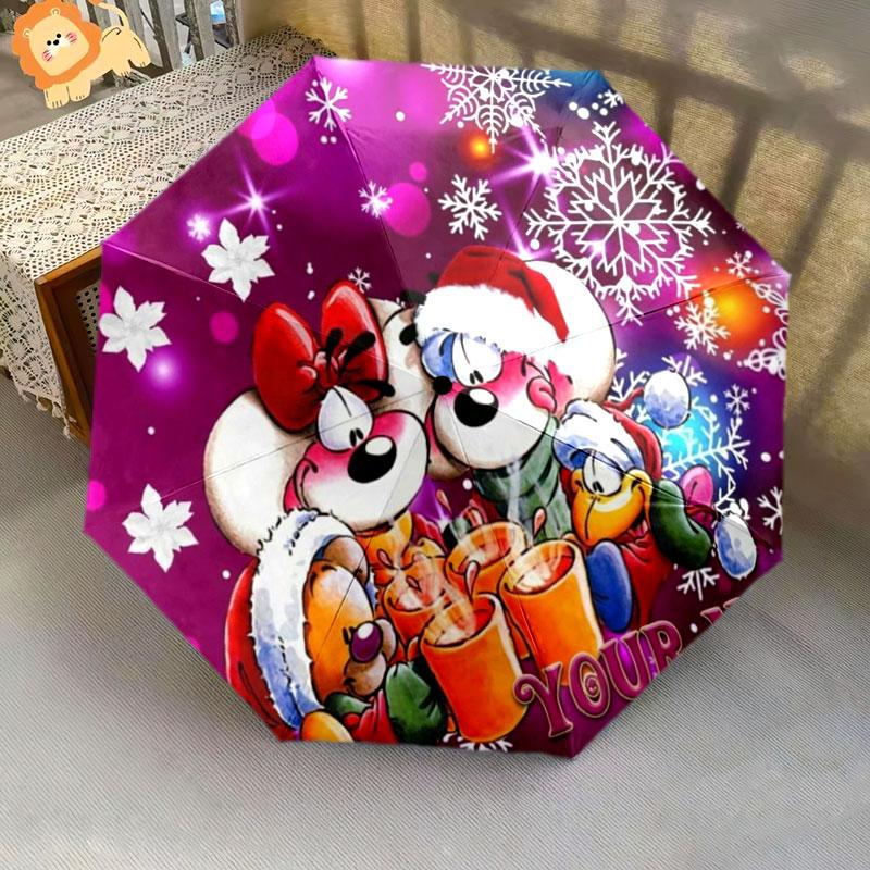 1 PC Automatic Folding Umbrella - Diddl Custom Name Pattern, Portable & Foldable Design with 8 Ribs, Christmas Birthday Gifts