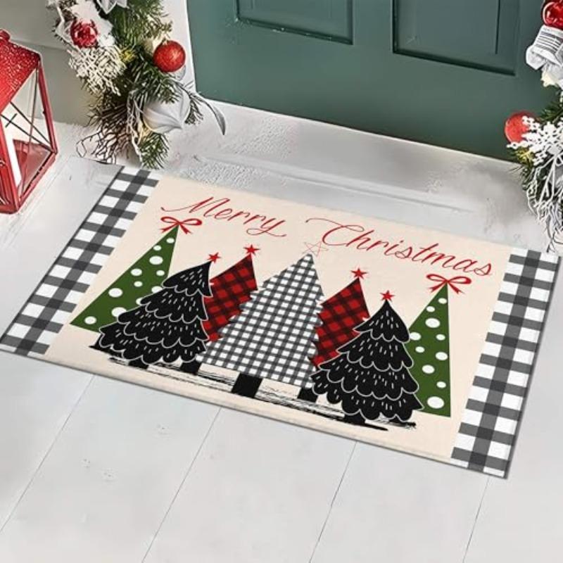 Luxury Printed Doormat Vintage Watercolor Xmas Tree Welcome Snowflake Golden Star Floor Mat For Front Entry Porch Indoors