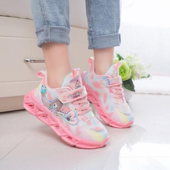 Kids Sneakers Toddler Sports Shoes with Lights Breathable Anti-skid Princess Shoes
