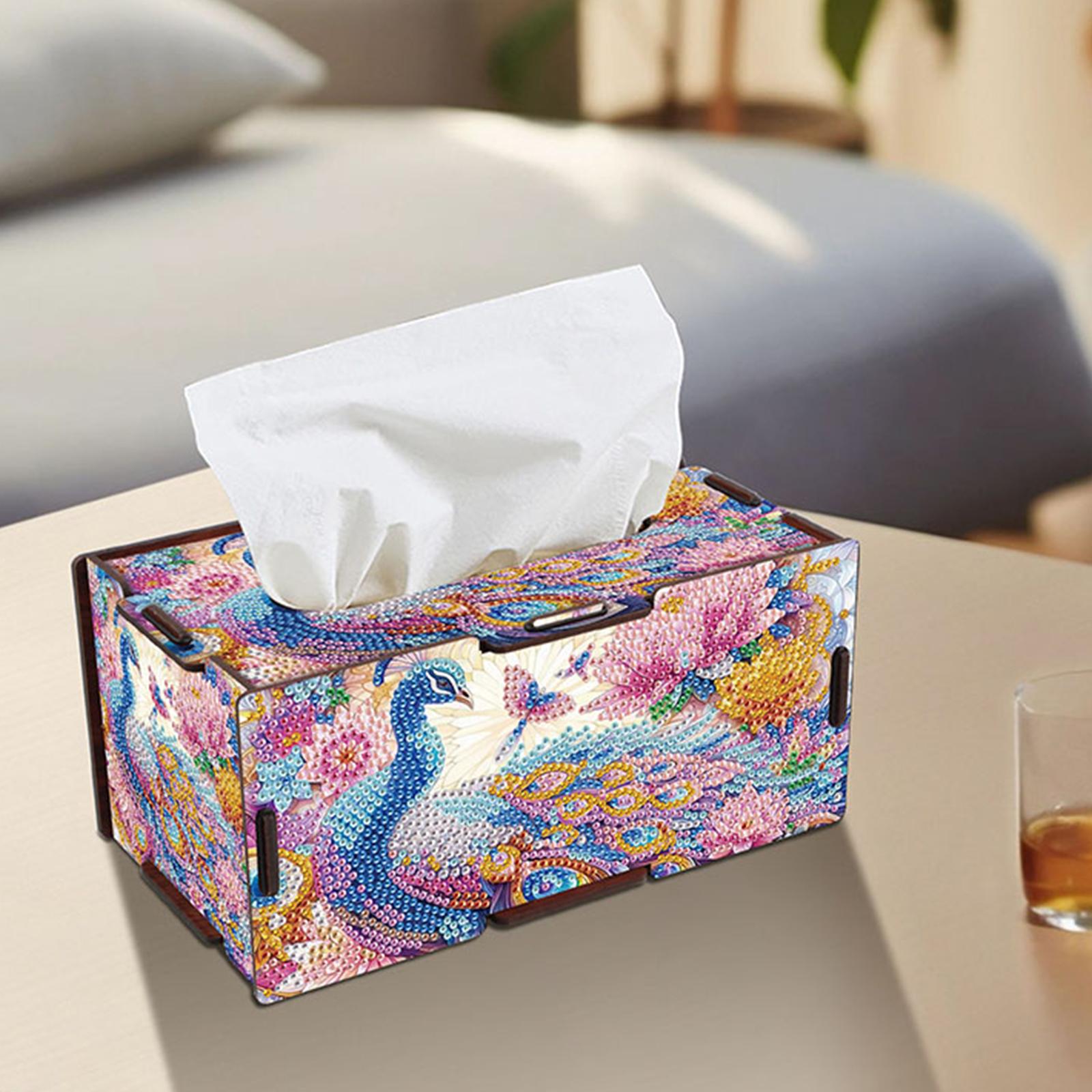 Wooden Diamond Painting Tissue Box 5D DIY Diamond Handmade Tissue Holder DIY Diamond Tissue Box for Home and Office Decoration