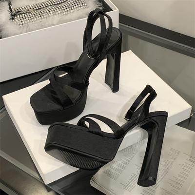 Eilyken Zomer Extreem Hoge Hakken Vierkante Neus Plateau Dames Sandalen Smalle Band Gesp Riem Feestjurk Schoenen