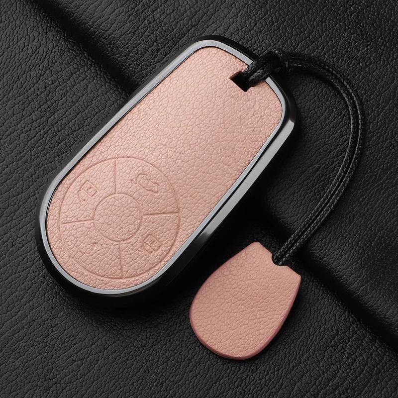 Aluminum Alloy Goatskin Car Key Case Cover For Greatwall Ora R1 R2 Good Cat Gt Lightning Cat Ballet Cat White Cat Iq Keychain