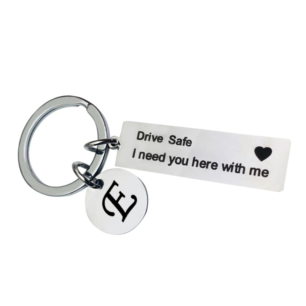 key valentines day key chain Custom A\-Z 26 Initials Letter Engrave Drive Safe I need you here with me car key
