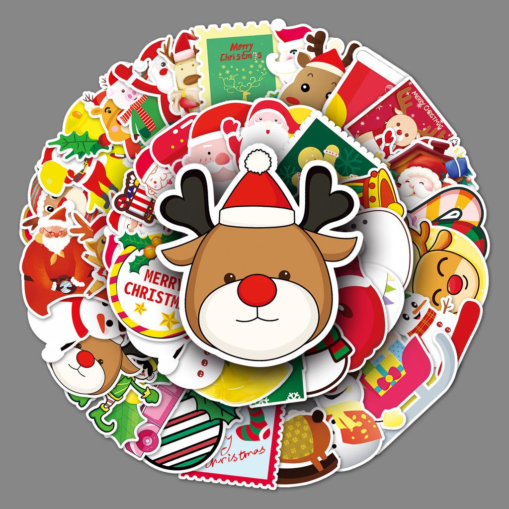 50 Christmas Holiday Graffiti Stickers for Scooters, Suitcases, Travel Cases, Cars, and Waterproof Decorative Stickers