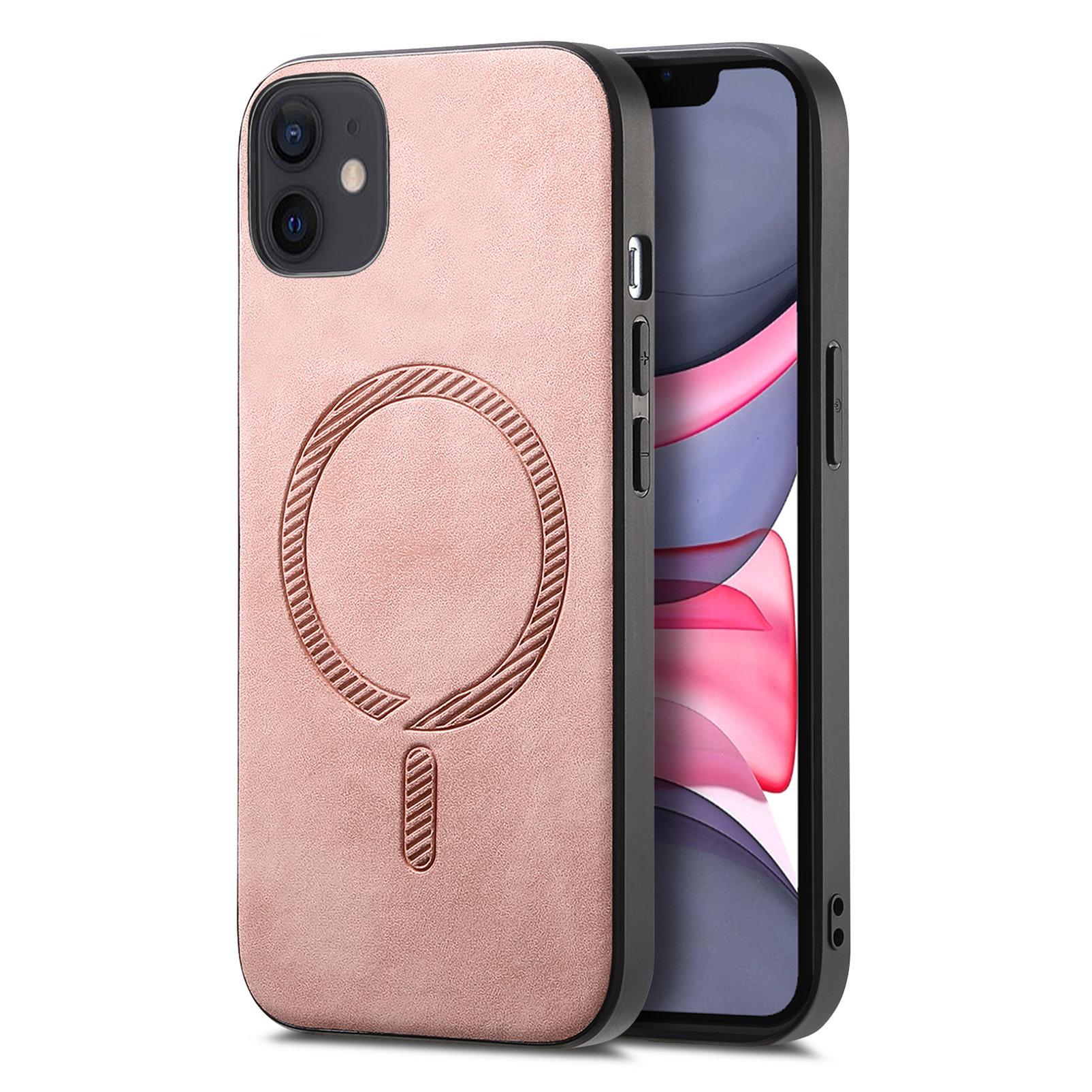 

For iPhone 11 Leather Back Case Compatible with MagSafe Skin-touch Phone Cover Pink