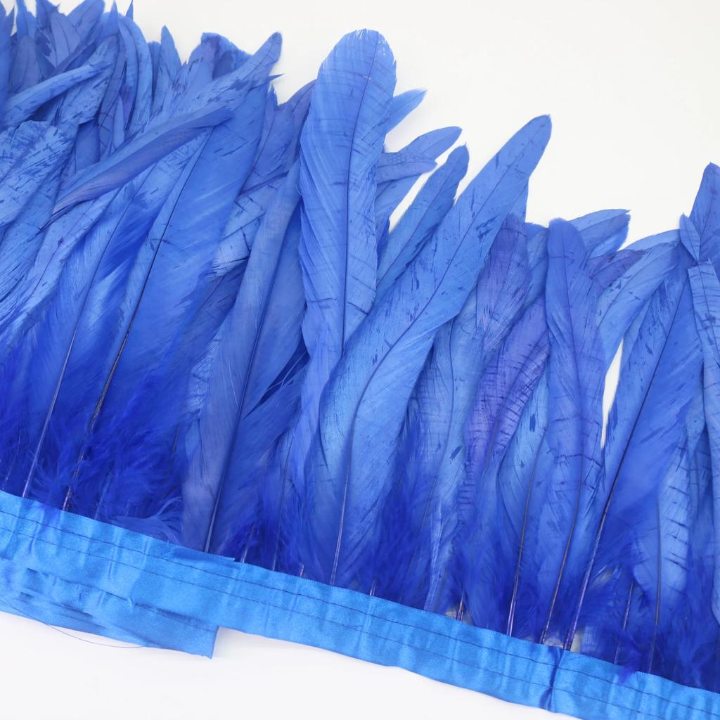 10Meters Colored Rooster Tail Feather Tassel Trim 25-30cm Dyed Cock Plumes Ribbon for Wedding Party Dress Skirt Craft Accessory