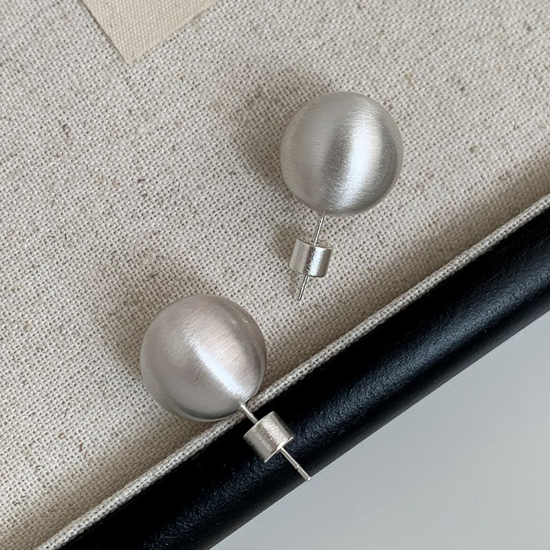 S925 Silver Needle European and American Niche Design Brushed Metal Ball High-End Earrings Ins Minimalist Style Simple Earrings for Women