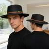 Straw Hat Wide Brim Flat Faux Leather Strap Top Design Metal Buckle Decor Sun Hat Beach