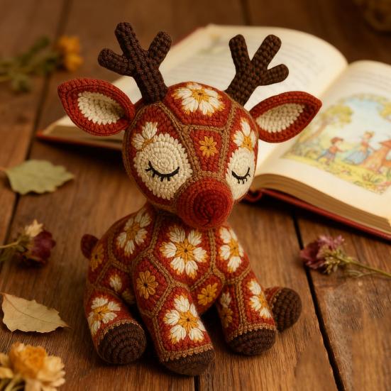 Flower Reindeer Crochet Kit Beginners Crochet Reindeer Doll DIY Kit Crochet Animal Starter Kit