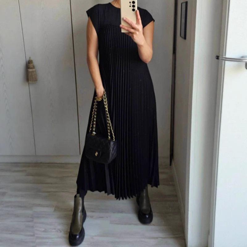 2025 Spring European & American Women's Elegant Sleeveless Pleated Long Dress