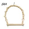 Non-slip Bird Perch Parrot Swing Perch, Solid Wood Pole, Wooden Blocks And Toy Natural Beads Arch, Unpainted for Small Medium Parrots Climbing