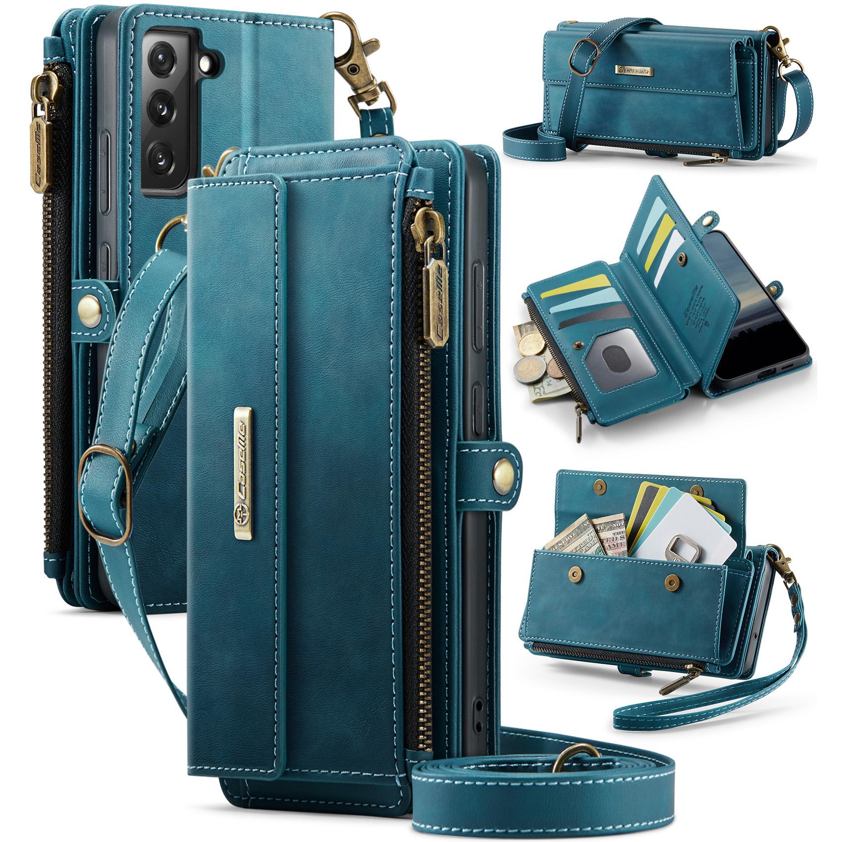 

For Samsung Galaxy S22+ 5G Case CASEME C39 RFID Blocking Zipper Wallet Stand Leather Cover with Strap Green