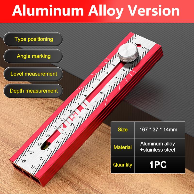 Multifunctional Positioning Marking Ruler with Level, Adjustable Angle & Scale, Precision Woodworking Measuring Tool