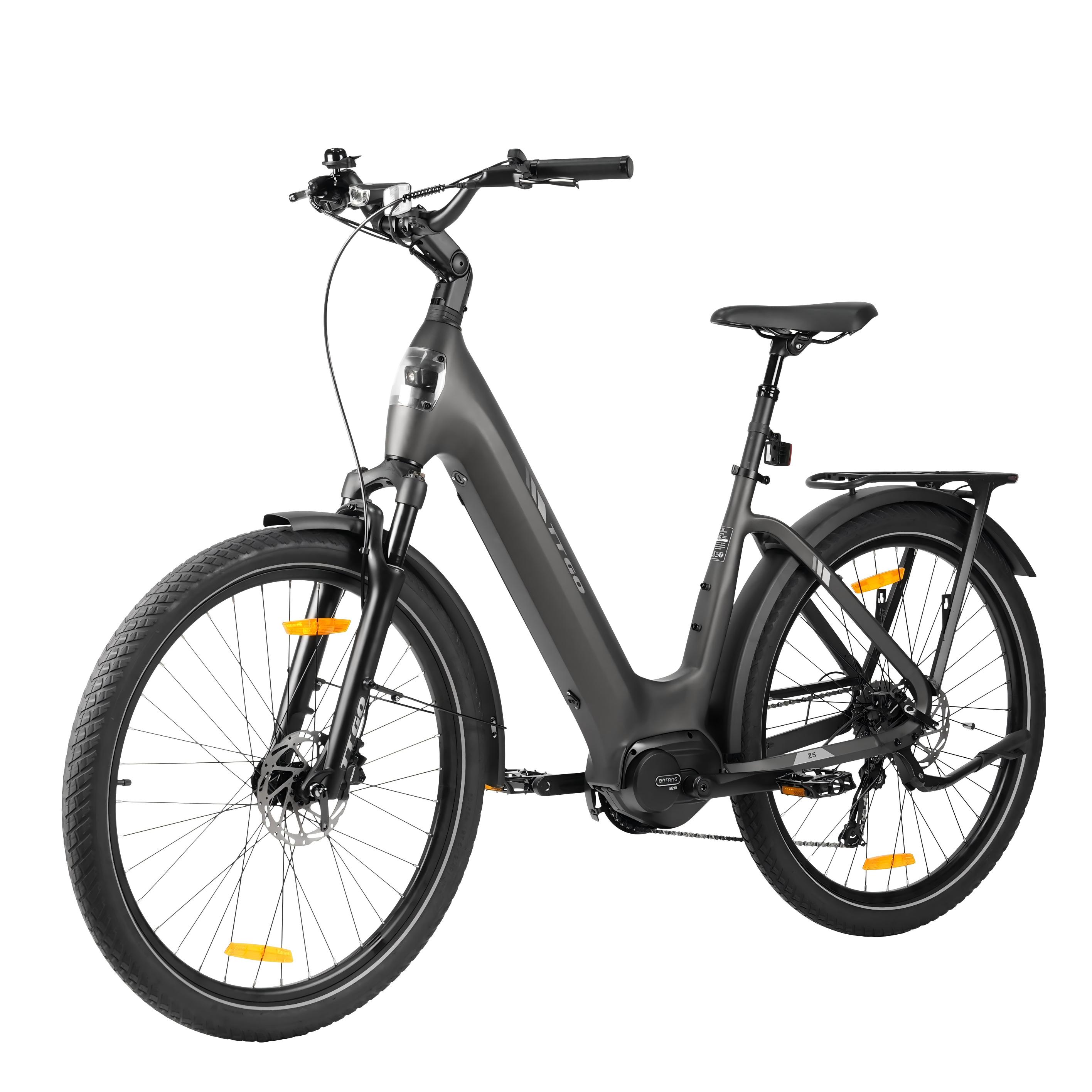 TTGO Z5 Elektrofahrrad, 250W Motor, 36V 18Ah Akku, 27,5 Zoll Reifen, 25 km/h Höchstgeschwindigkeit, 110-130 km Maximale Reichweite, Hydraulische Scheibenbremse, Shimano 9-Gang grau