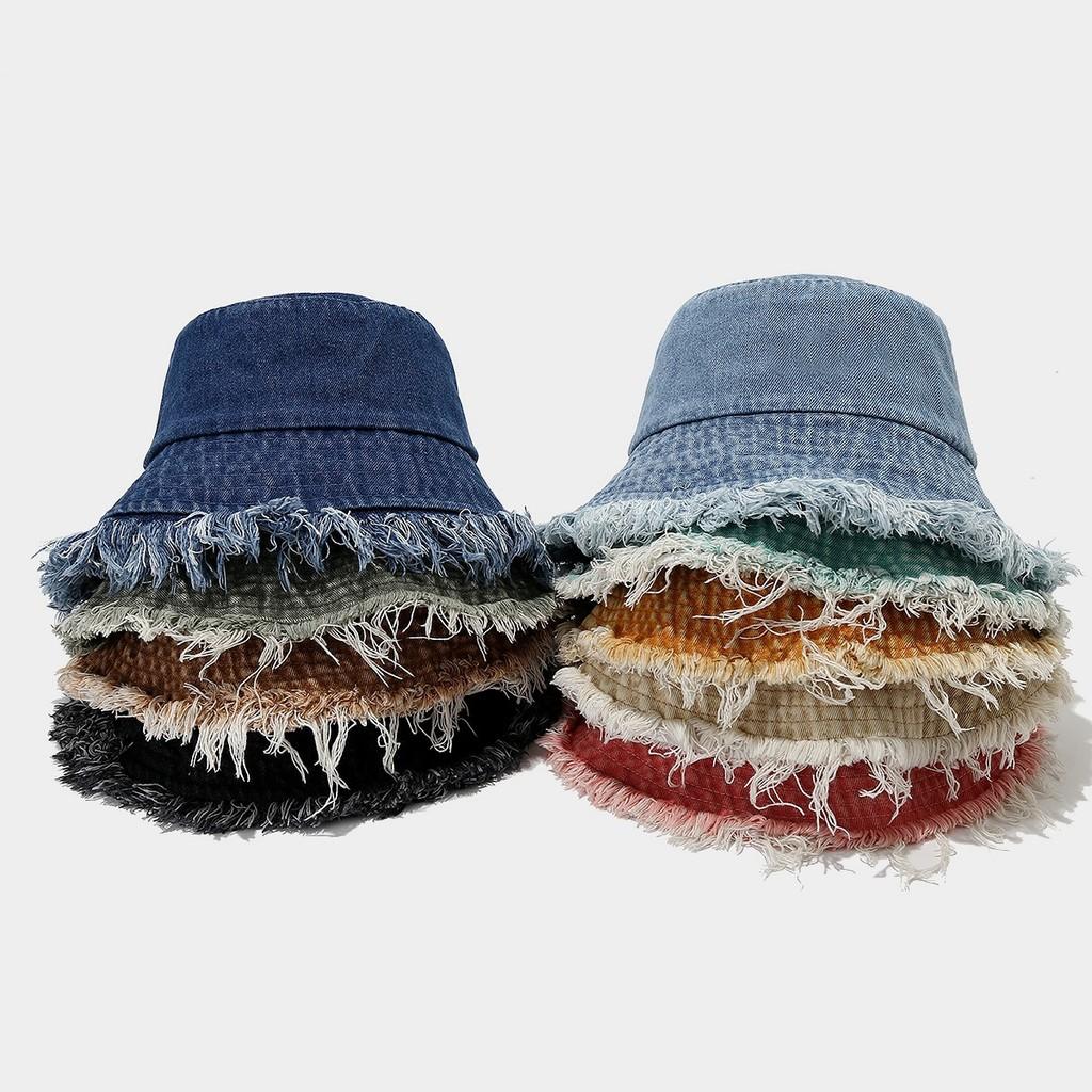 Retro Streetwear Denim Fisherman Hat With Wide Brim For Sun Protection In Summer