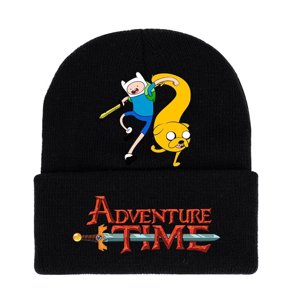 Adventure Time Cartoon Print Acrylic Knit Hat Winter Warm Unisex Beanie For Adults Teens