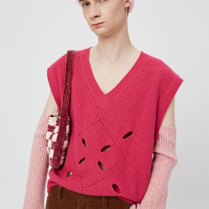 MOONSUN 2-Way Lambswool Ribbed Warmer / Melange Pink