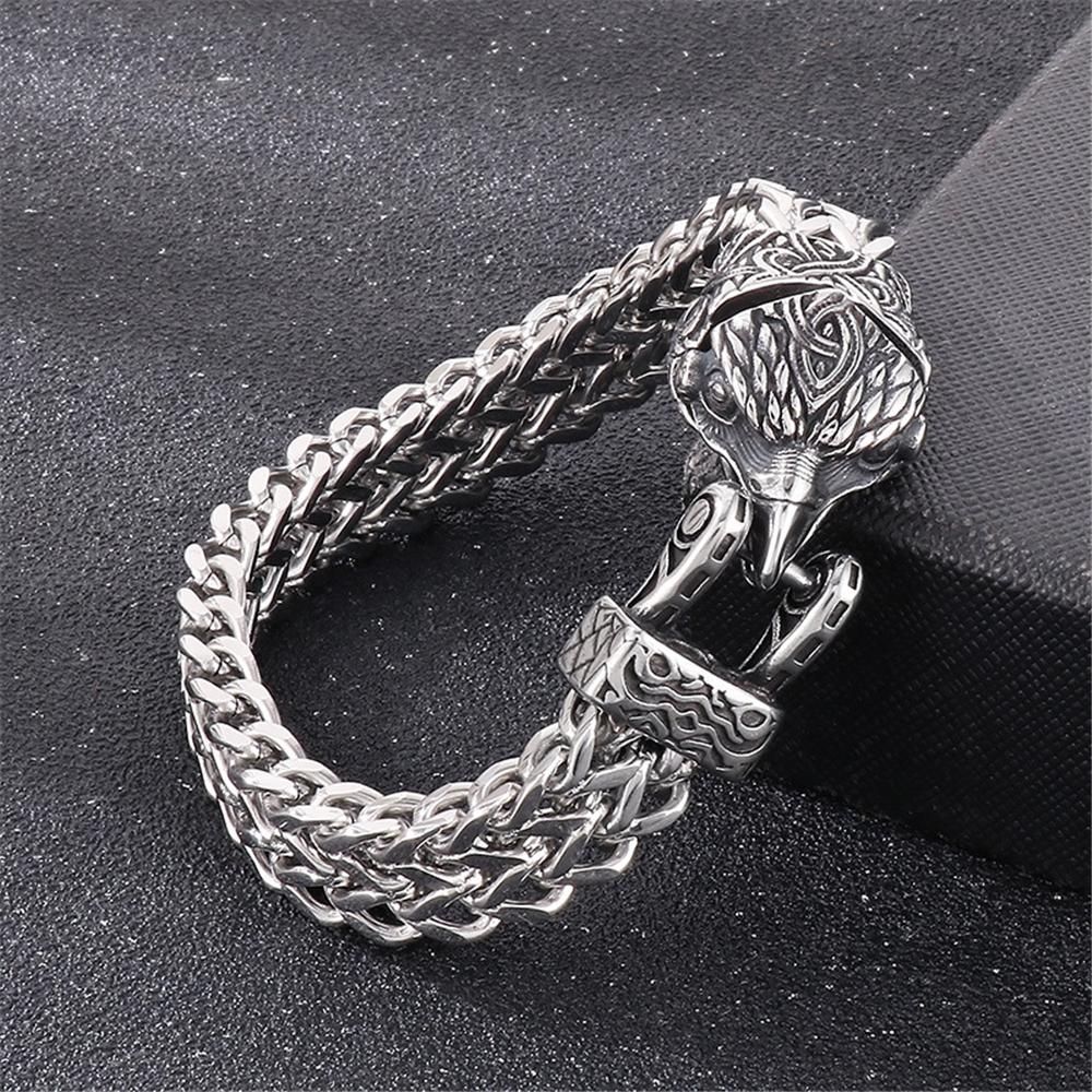 Punk Vikings Norse Wolf Bracelets Men Stainless Steel Biker Animal Bangles Nordic Mythology Jewelry Wolf Snake Eagle