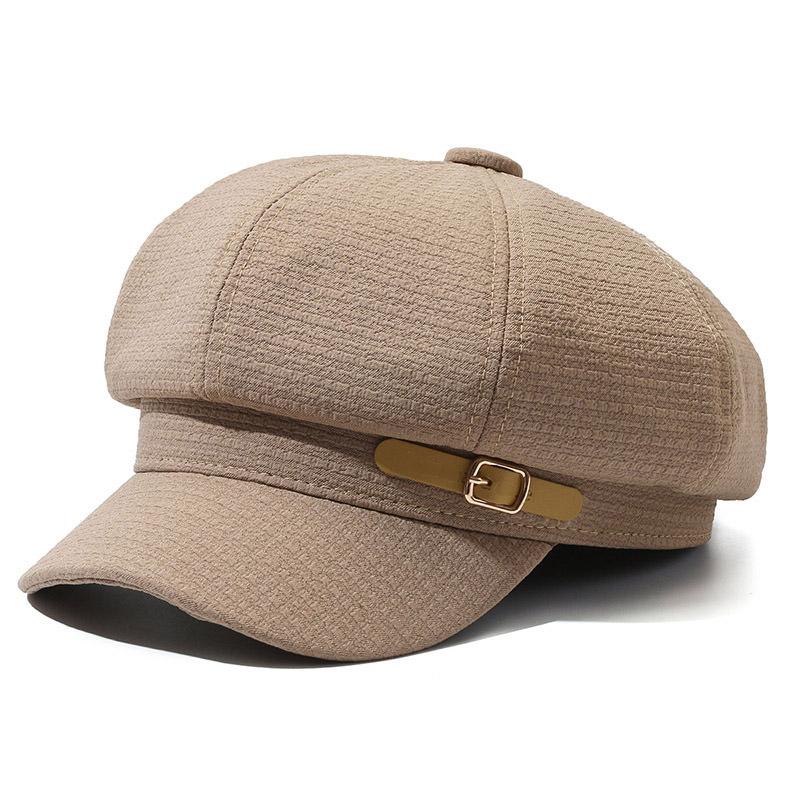

Ricygvm Women Beret Solid Color Waffler Duck Tongue Cap Belts Decoration Octagonal Hats Autumn Japanese Retro Painter Artist Hat One Size