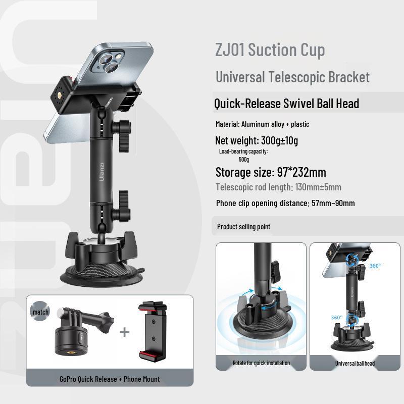 

Ulanzi ZJ01 Telescopic Mobile Phone Car Mount with Suction Cup for Pocket3 Shooting
