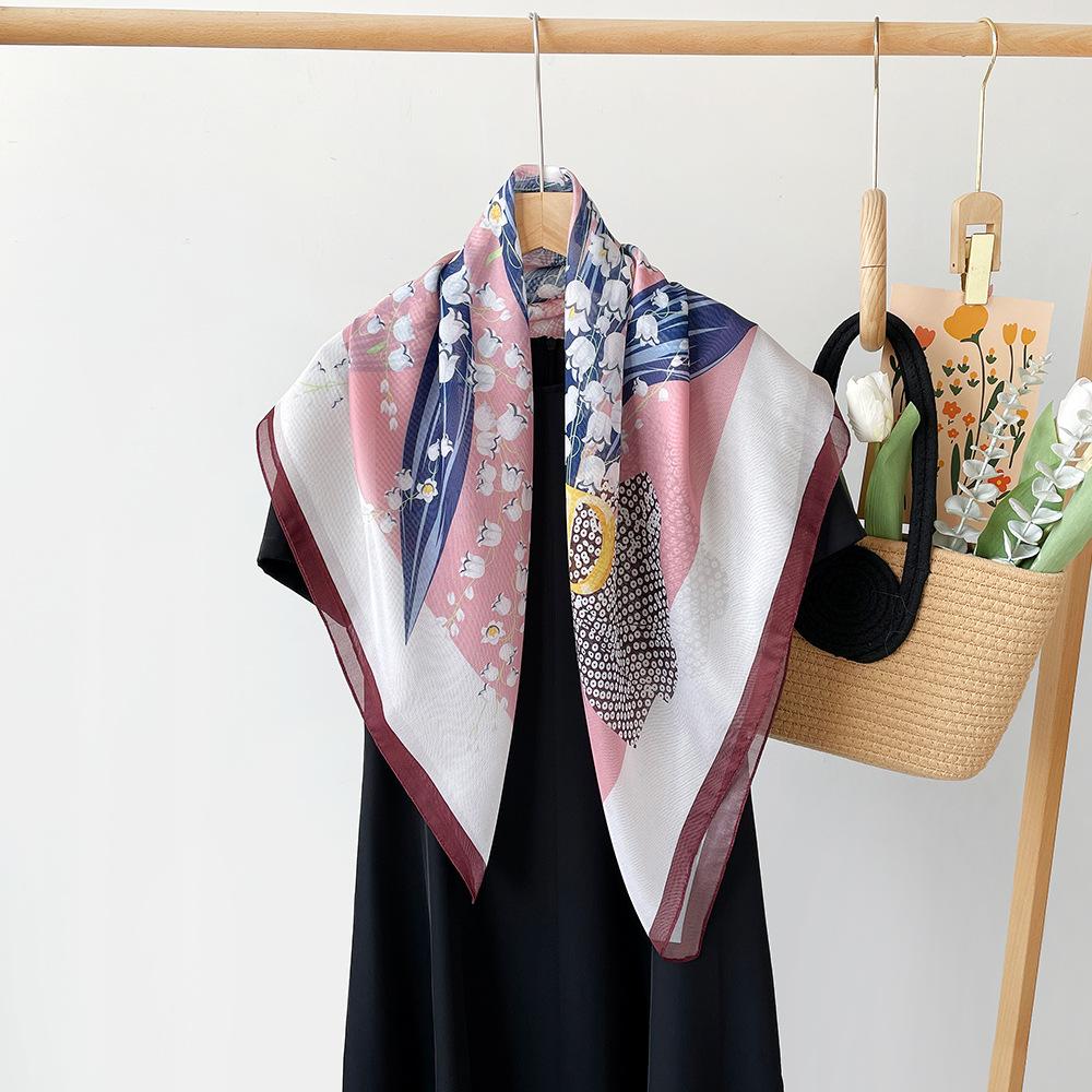 Spring and Summer Popular Small Silk Scarf Women's Versatile 91 × 91cm Imitation Silk Large Square Scarf Fashion High-end Thin Scarf Yarn Women