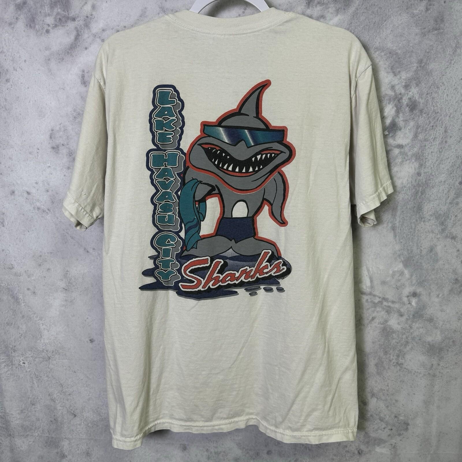 Vintage Lake Havasu Sharks T Shirt Mens Large White Short Sleeve Y2K S