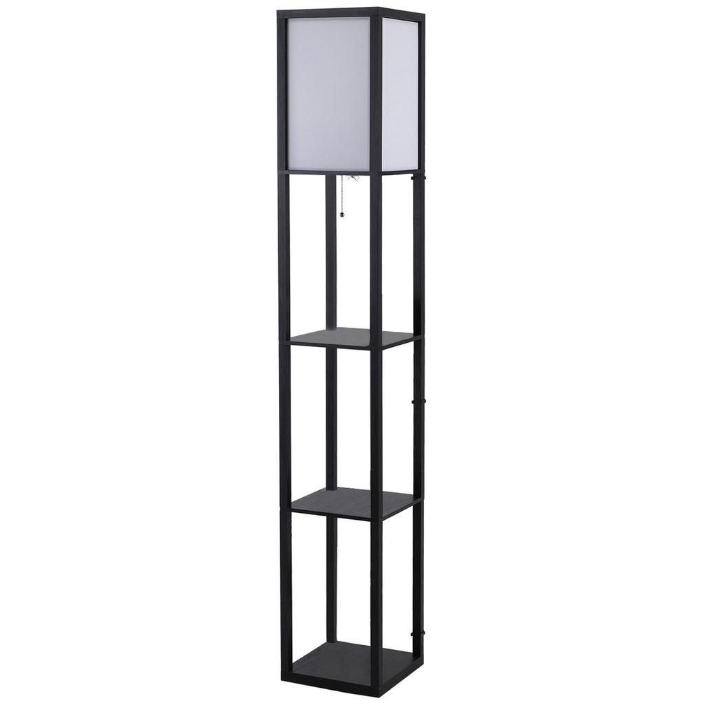 Floor Lamp with Shelves and Top Light, Modern Corner Standing Lamp with TC Fabric Lampshade for Living Room, Bedroom, Bulb not Included, Black