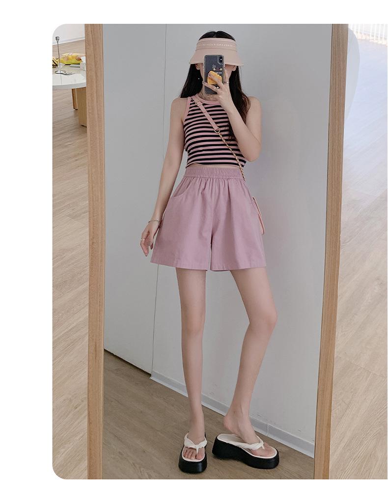 Women's High Waist Khaki Shorts - Summer 2025: Casual Wide-Leg, Slimming, Plus Size, Sporty Five-Point Style