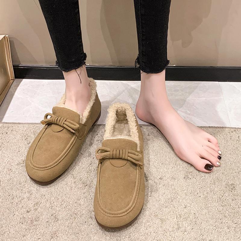 Women's soft elastic thick bottom one foot stirrup winter fur one warm cold padded snow boots non-slip wear casual sports fur cotton shoes