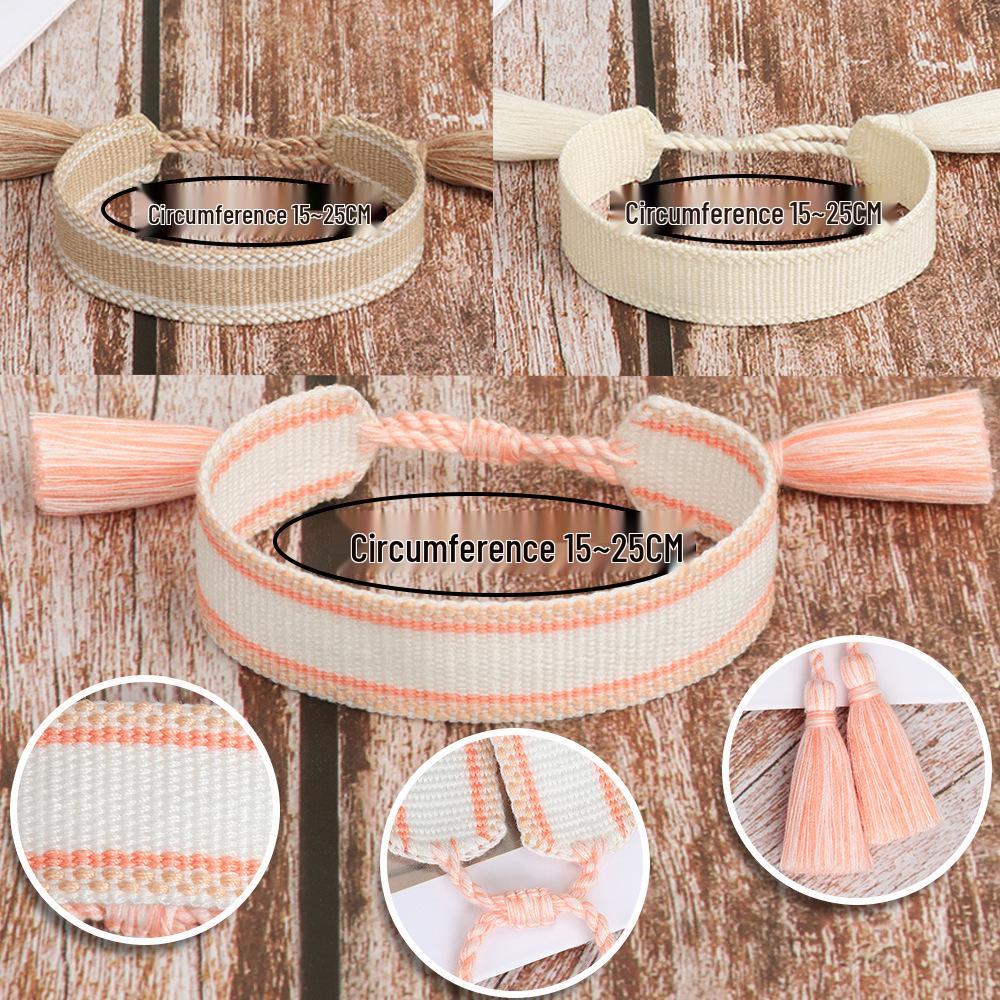 Handmade Bohemian Embroidered Logo Tassel Bracelet - Ethnic Style Friendship Band
