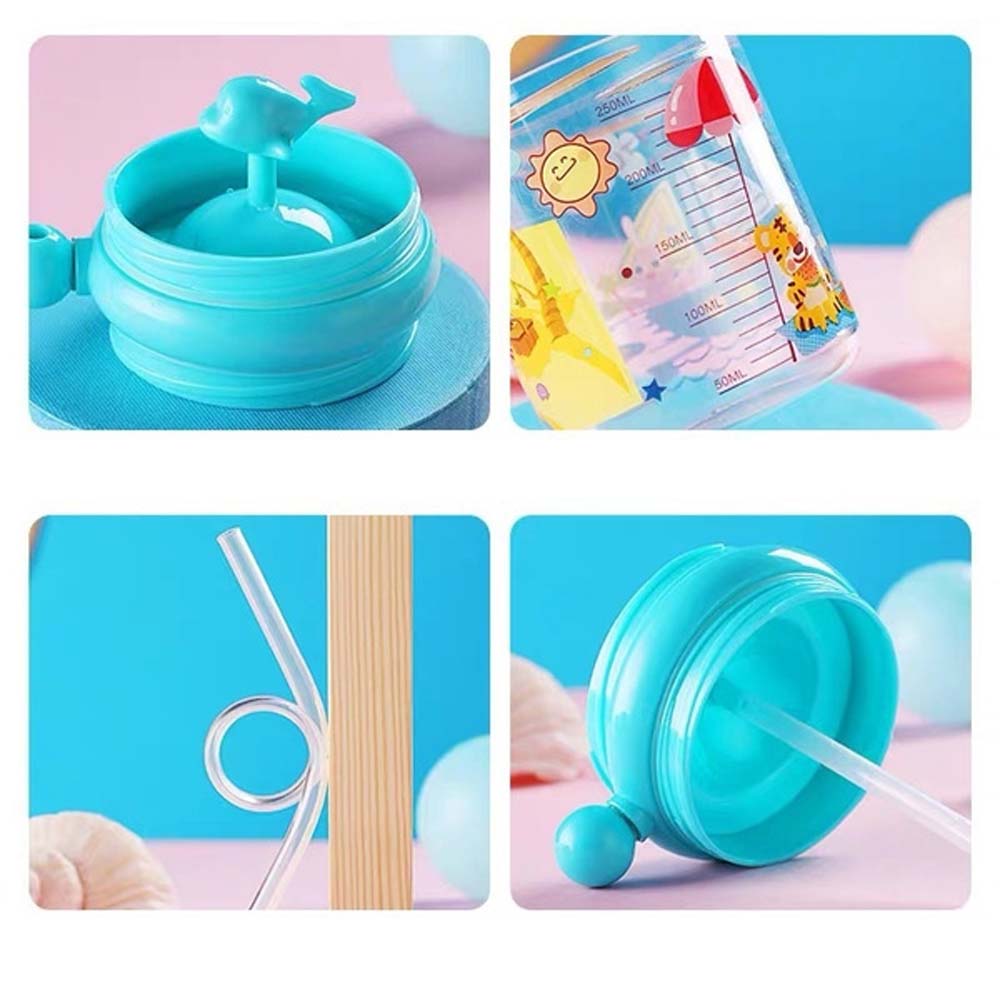 250ml Kids Cartoon Feeding Whale Kettle Straw Cups Baby Feeding Cups Water Bottles Water Spray Cup