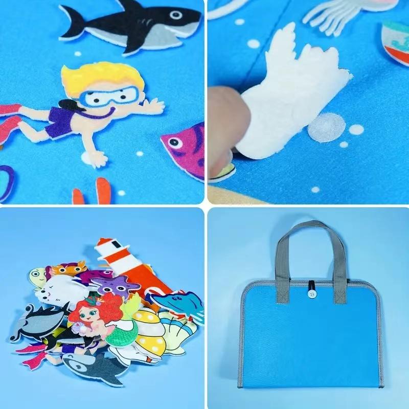 Montessori Educations Toys Handheld Travel Felt Story Board Set Kids Learning Storytelling Activities Interactive Play Kit Gifts