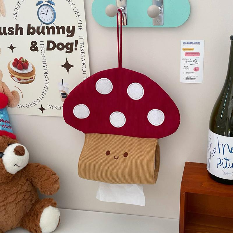 Cute Mushroom Tissue Box Wall Mounted Bathroom, Kitchen Fabric, Paper Drawer, Household Bedroom, Bedside Storage, Hanging Bag