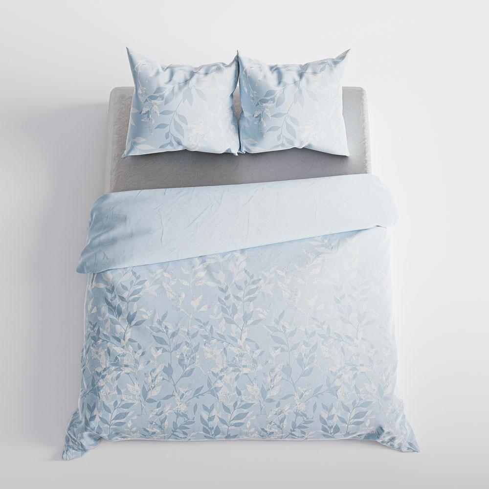 LILU bedding set 160x200 cm - cotton satin, blue, plant pattern