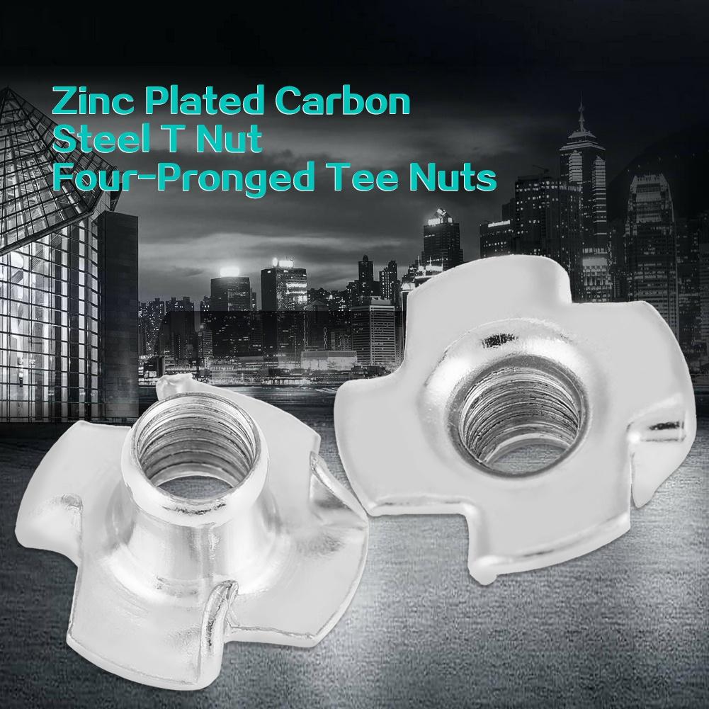 

100pcs Zinc Plated Carbon Steel T Nut Four pronged Tee Nuts For Woodworking Furniture (M6)