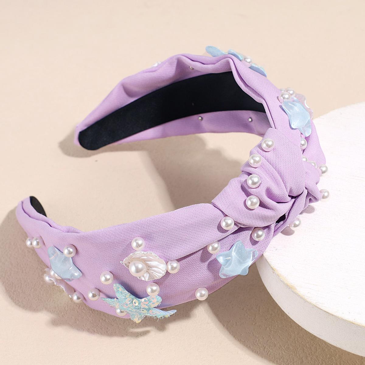 Hot-Selling Fashionable Starfish Headband for Women High-Crown Beaded Wide-Brimmed Hair Press Headband Headband фиолетовый