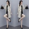 High-End Spring & Autumn Mid-Length Windbreaker for Petite Women - Long Sleeve, Slim Fit Cardigan